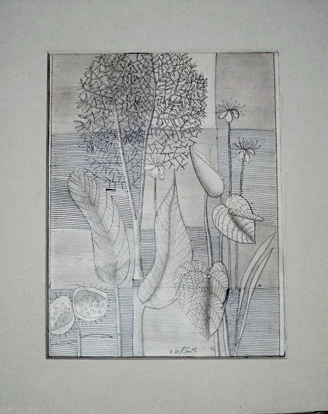 Dionisio Del Santo - Quadro, Desenho Cinético a Lápis e Caneta, Emoldurado