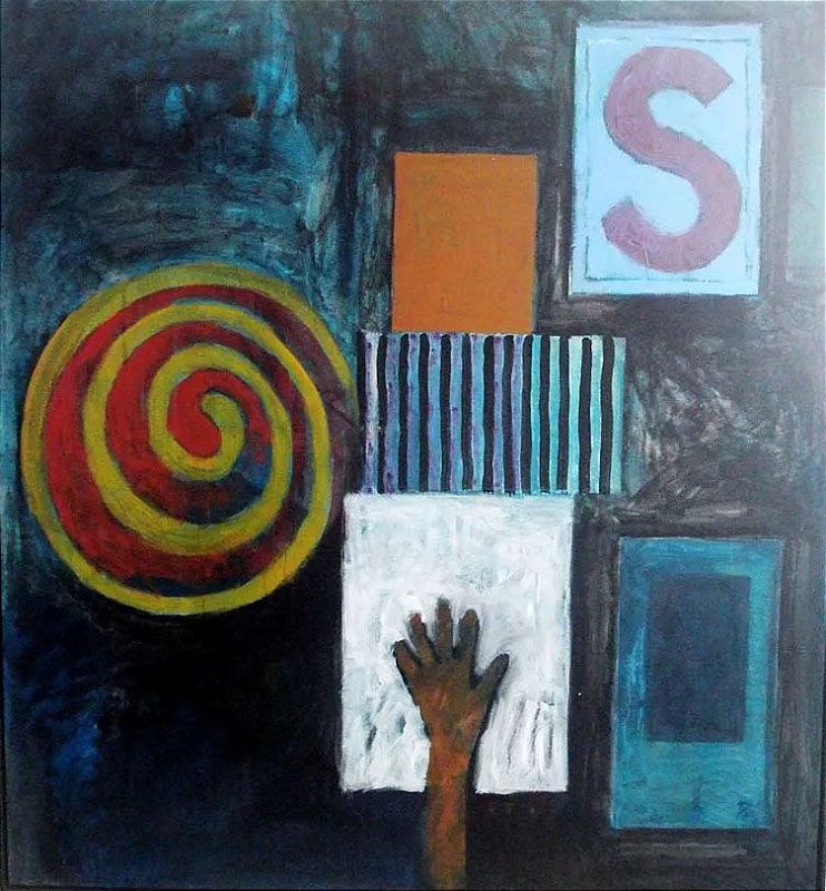 Mario Fiore - Simbolos - Quadro, Pintura Acrílica e Pastel S/ Tela Titulado Semiótica, 1989 - 1,15 x 1,25 m