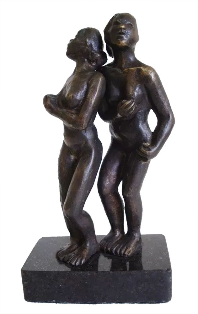 Escultura em Bronze com Base de Granito, no Estilo Ernesto Di Fiori, Figura de  Casal
