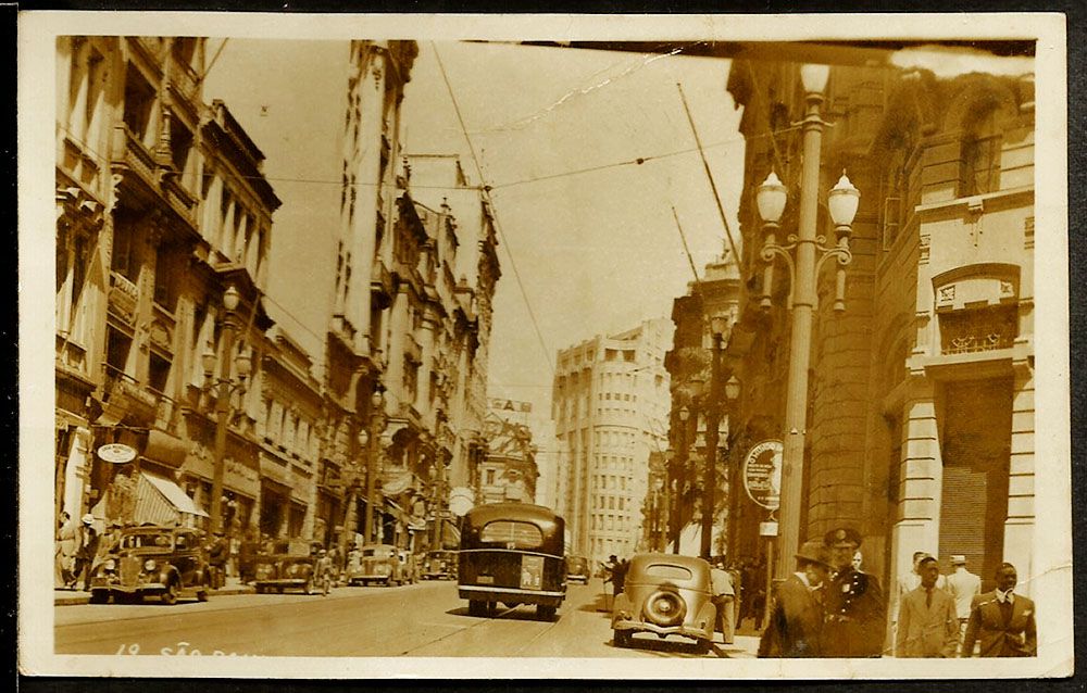 São Paulo, Centro, Cartão Postal Antigo Original, Movimento de Carros, Ônibus e Pessoas