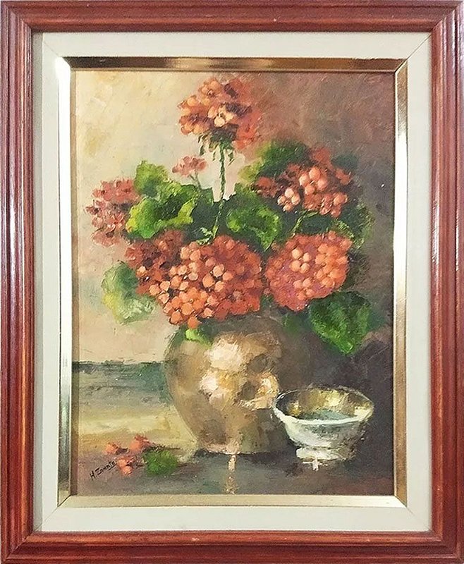H. Zanata - Quadro, Arte em Pintura, Óleo sobre Tela, Vaso com Flores, Natureza Morta
