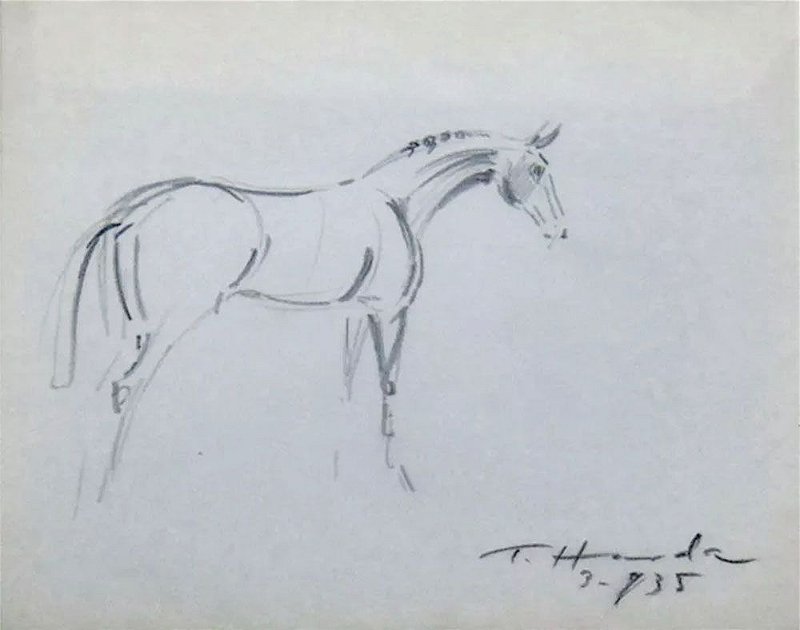 Tomoo Handa -  Arte em Desenho Original, Assinado, Cavalo