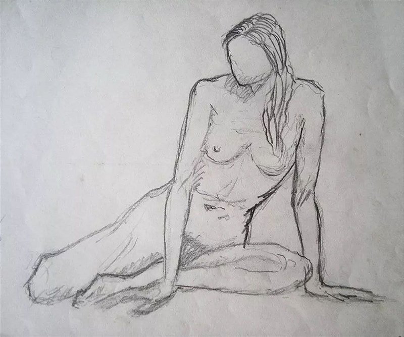 Antônio Eugênio Pascotto - Quadro, Arte em Desenho Assinado, Nú Feminino