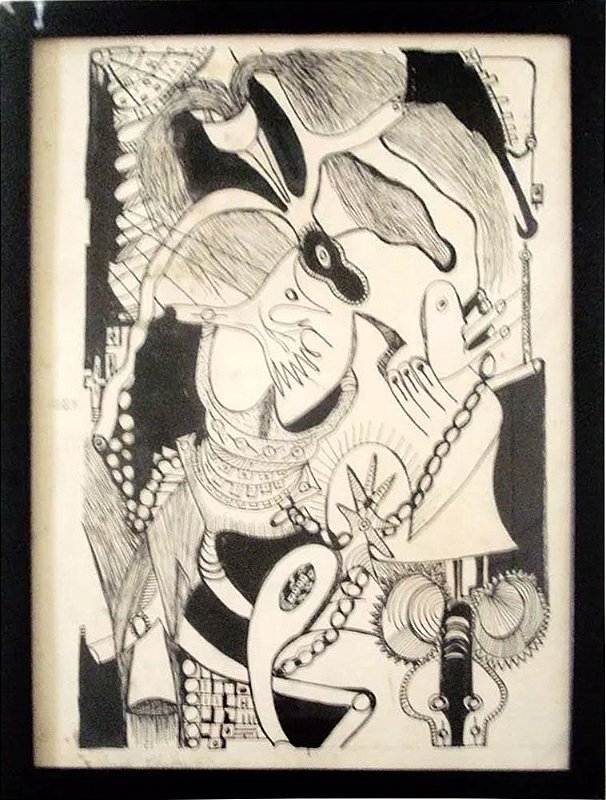 Sarah Chelar - Quadro, Arte em Desenho, Nanquim Original, Assinado, de 1967