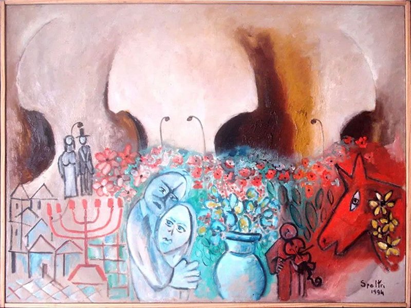 Ingres Speltri - Quadro, Arte em Pintura, Óleo s/ Tela, Tributo a Marc Chagall, de 1994