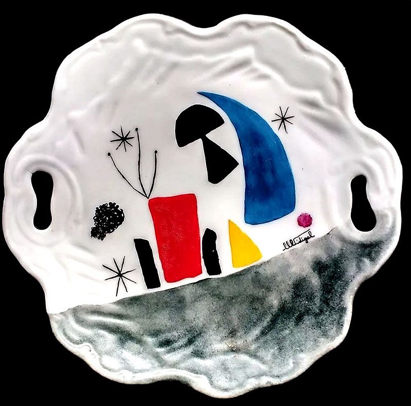 N. Vidigal - Prato Decorativo Pintado a Mão, Homenagem a Miró, Assinado