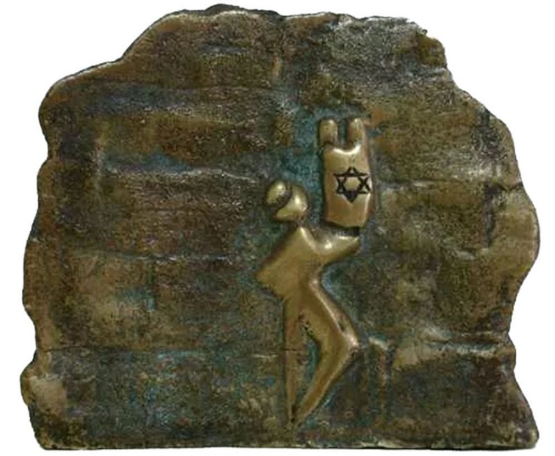 Escultura em Bronze, Tema Judaico, Assinada Cadu, de 1987