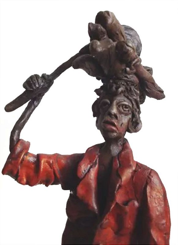 Escultura em Chapa de Cobre com Resina, Arte Popular, Homem e Cachorro