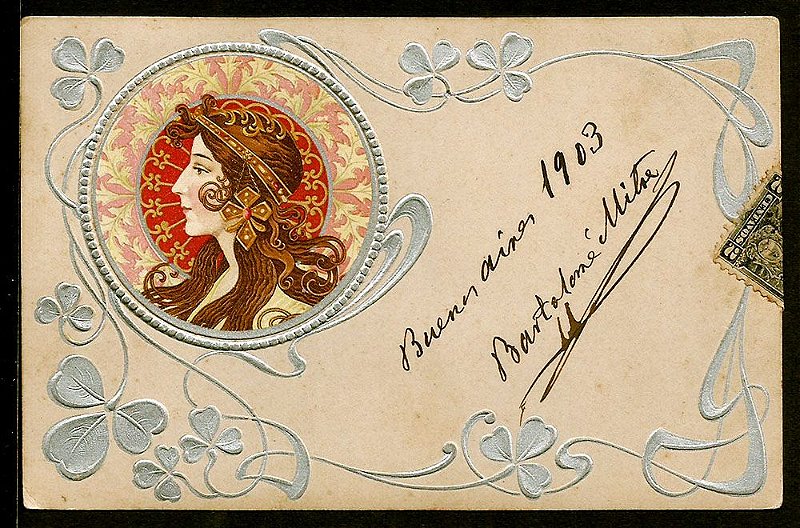 Cartão Postal Antigo Original, Ilustração Art Nouveau do Início do XX, Circulado em 1903