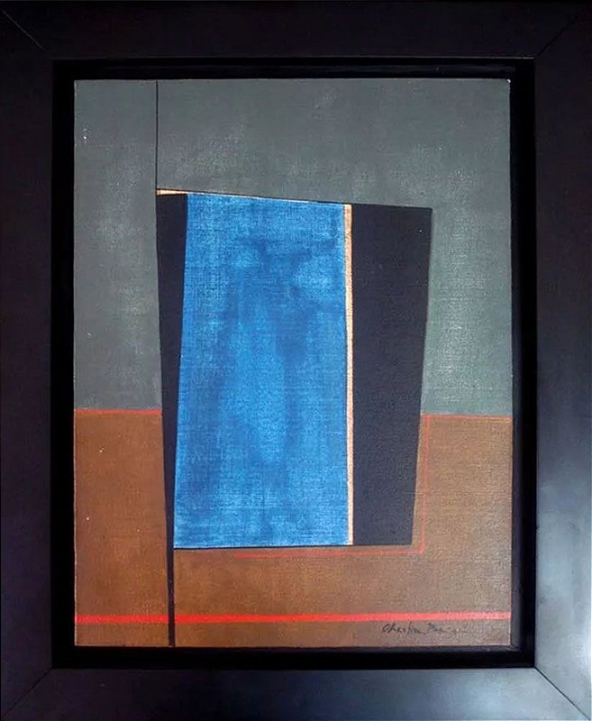 Christina Parisi - Quadro, Arte em Pintura Geométrica Óleo S/ Tela, Assinada, 1980, Emoldurada