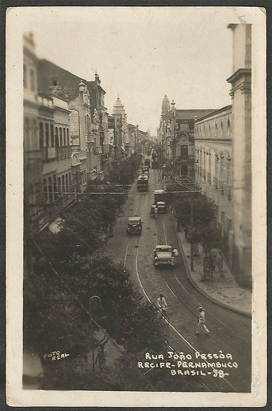 Recife - Pernambuco -  Rua João Pessoa, Cartão Postal Antigo com Carros e Bondes