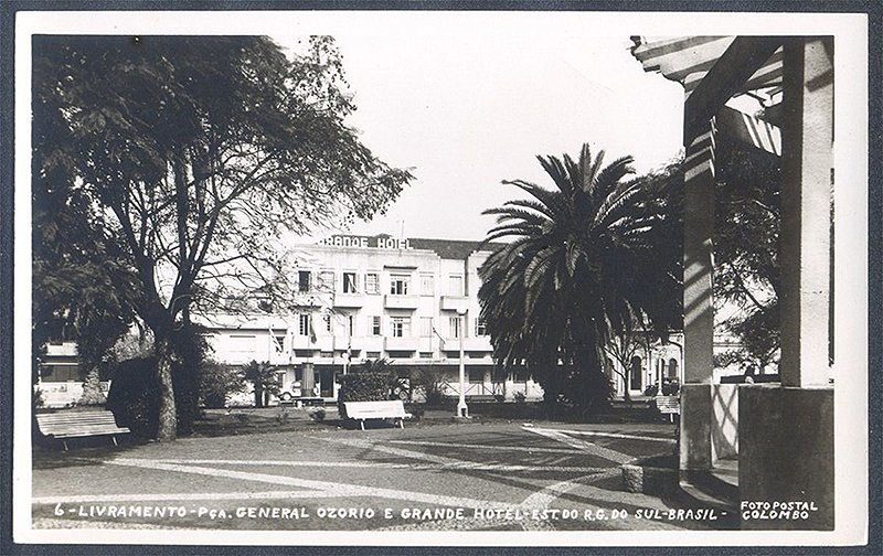 Rio Grande do Sul - Livramento, Pça. Gal. Osorio e Grande Hotel, Cartão Postal Fotográfico Antigo Original