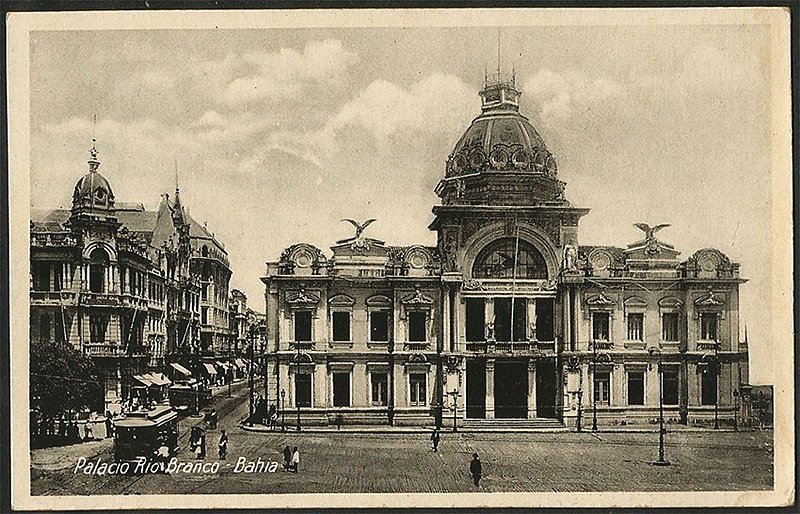 Bahia - Palácio Rio Branco, Movimento de  Bonde - Cartão Postal Tipográfico Antigo Original