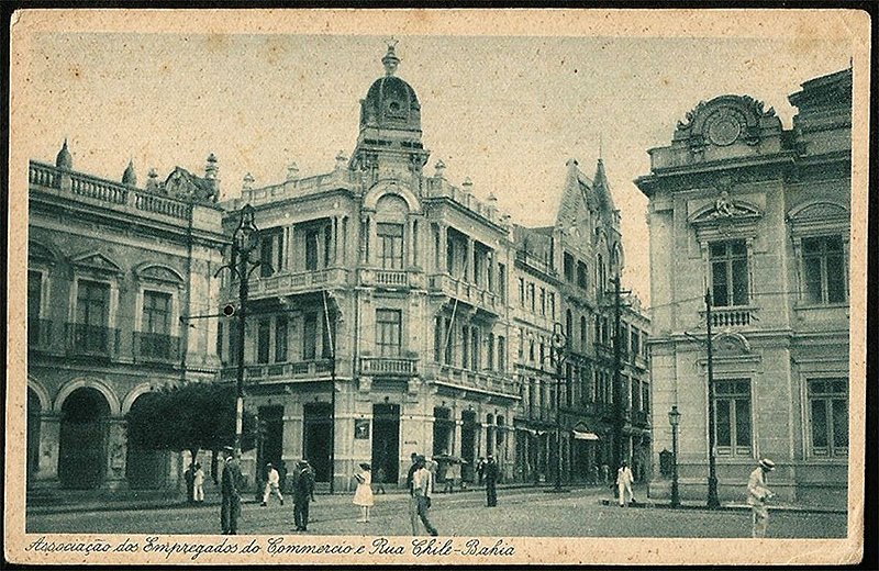 Bahia  - Associação Empregados do Comercio e Rua Chile - Cartão Postal Tipográfico Antigo Original