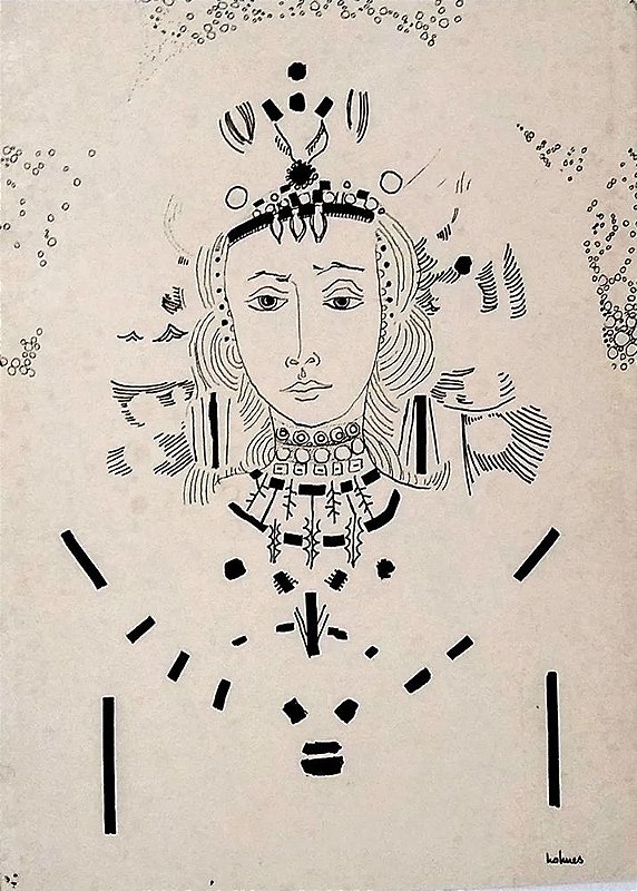 Holmes Neves - Desenho a Nanquim - Figura de Mulher, Rainha