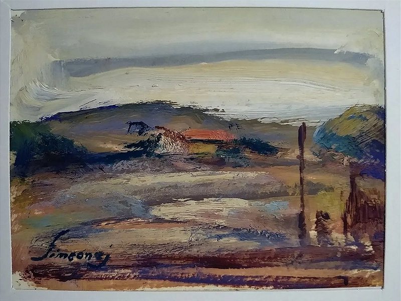 José Simeone - Quadro Pintura Óleo sobre Cartão - Paisagem Rural