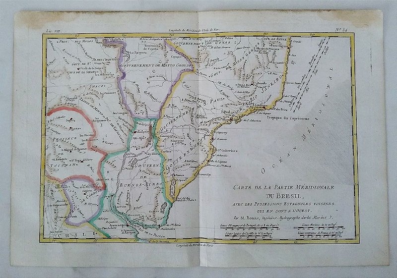 Antigo Mapa do Brasil  Original de 1781, Sul Brasil e Possessões Espanholas Vizinhas