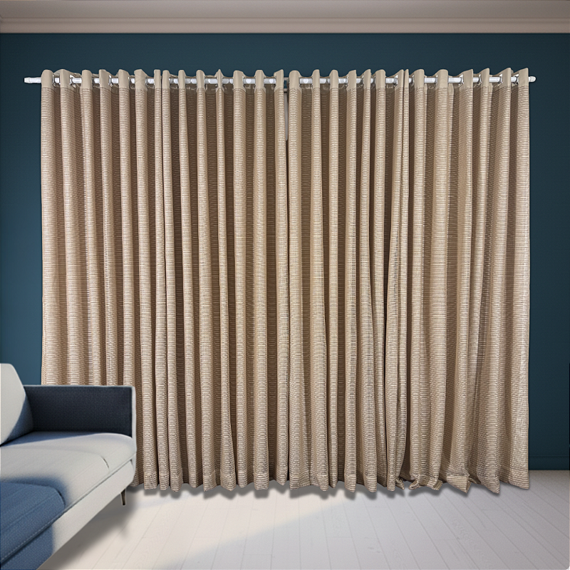Cortina Tela Tricô Bege com Forro Oxford 4,20x2,50m Quarto e Sala