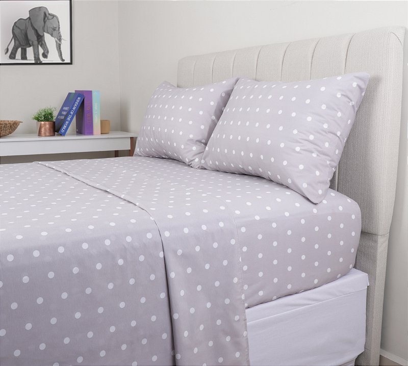 Jogo De Cama Lençol Poa 180 Fios Sultan Sonhare Prata - Cinza