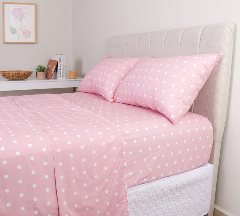 Jogo De Cama Lençol Poa 180 Fios Sultan Sonhare Prata - Rosa