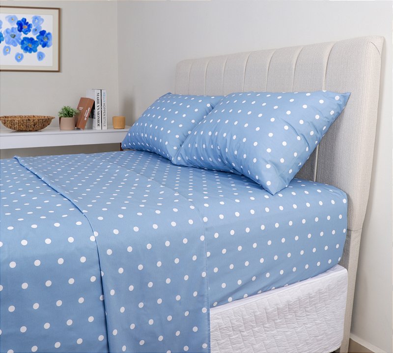 Jogo De Cama Lençol Poa 180 Fios Sultan Sonhare Prata - Azul