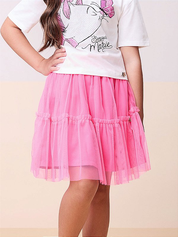 Saia De Tule Infantil Rosa Neon Momi bambolê loja de roupa