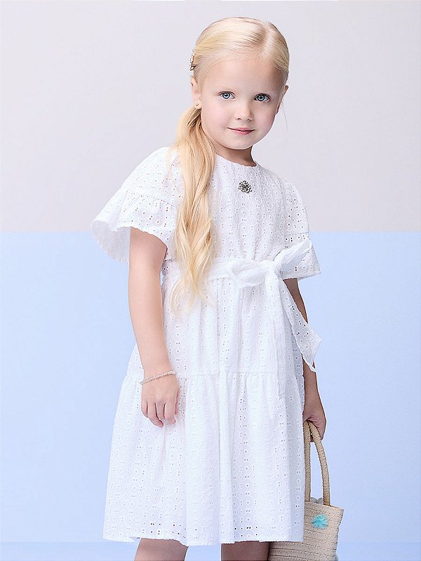 Vestido Laise Infantil Com Faixa Branco Momi bambolê loja de
