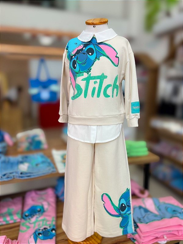 Conjunto De Moletom Stitch Bege Anime - bambolê - loja de roupa