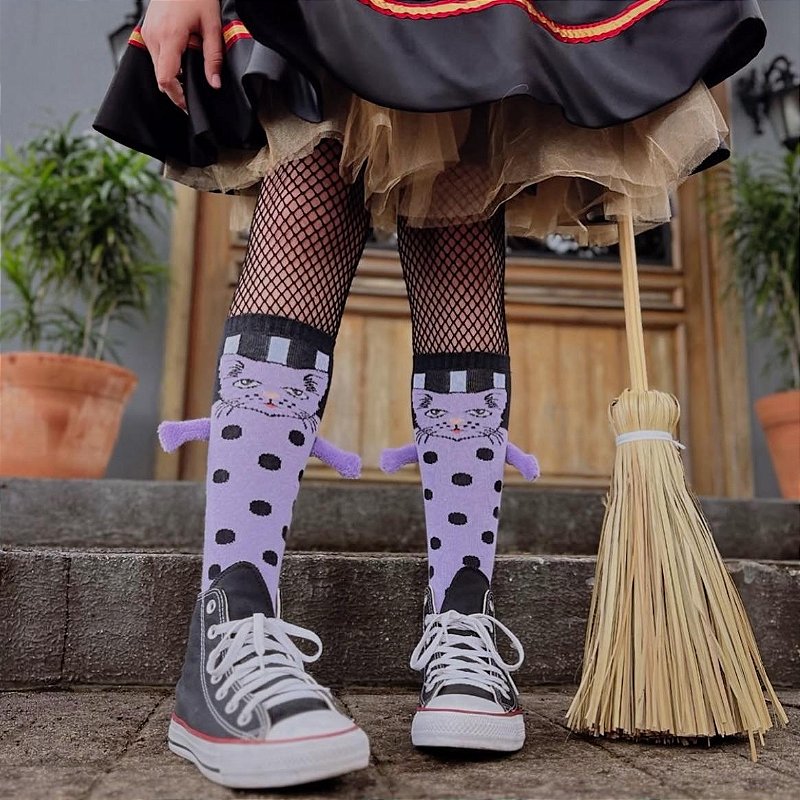 Meia 3/4 Gato Roxo Cantarola - bambolê - loja de roupa infantil e teens