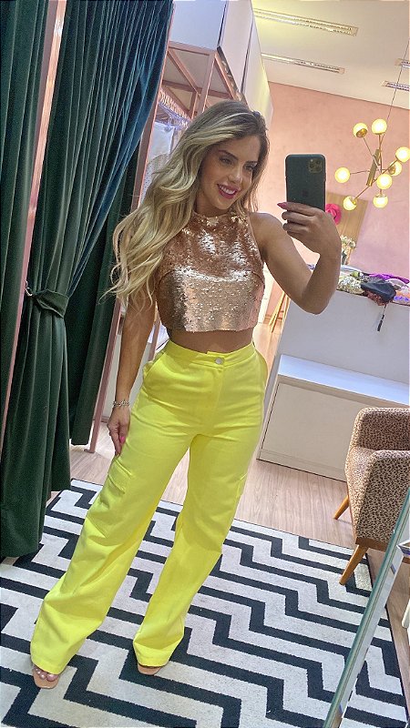 Calça social best sale amarela