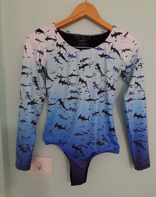 Maiô Manga longa Wetsuit GALÁPAGOS , FPS 50 Forrado Huber Arte Marinha