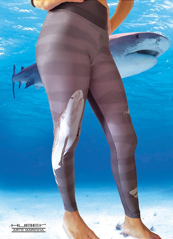 Calça Legging Tubarão-Tigre - FPS 50 - Lycra Alto Padrão - Huber Arte  Marinha