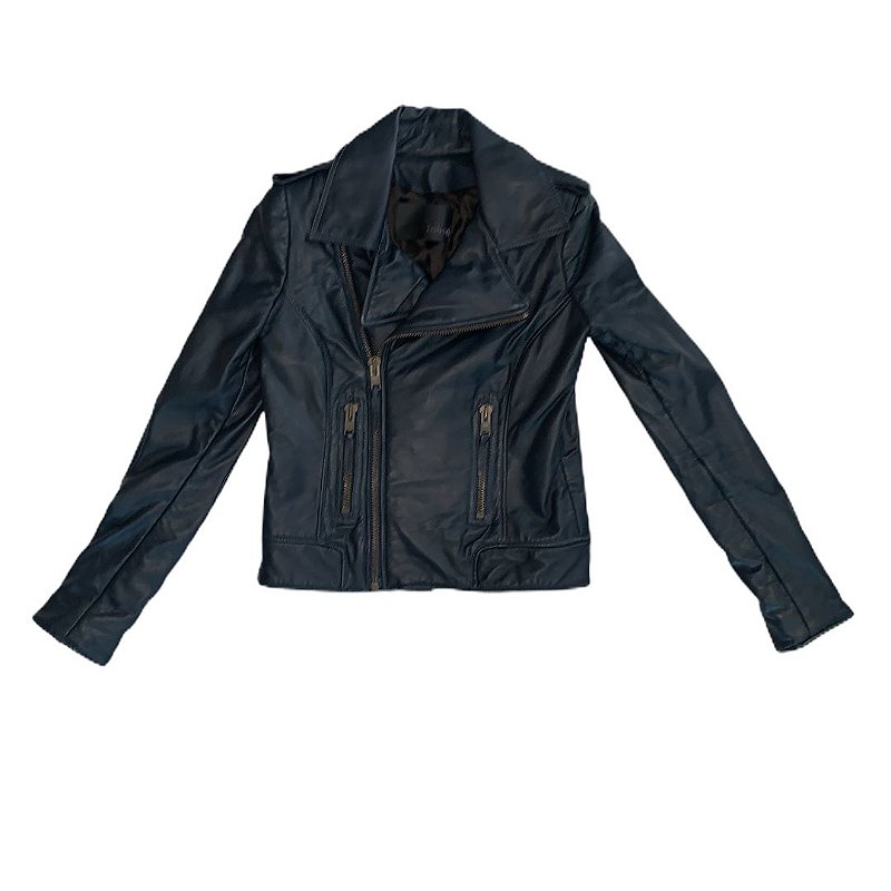 jaqueta de couro azul marinho