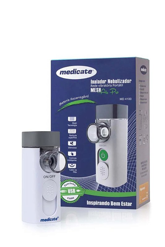 Inalador nebulizador portátil Mesh Air Pro com bateria recarregável MD4100  Medicate - Emporium das Fraldas