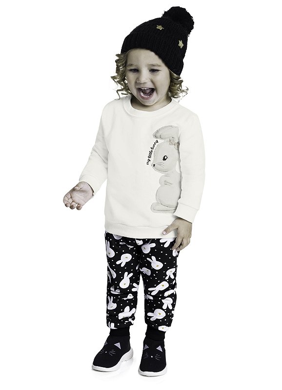 Conjunto Moletom Infantil Blusa e Cal a Coelho Brandili Menina