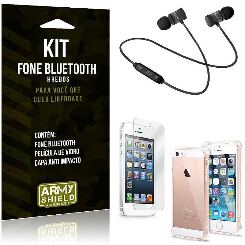 Kit Fone Bluetooth Hrebos iPhone 5 - 5S - SE + Capa Anti + Película Vidro -  Armyshield - Capas25 - Películas Capas e Acessórios para Smartphones e  Tablets
