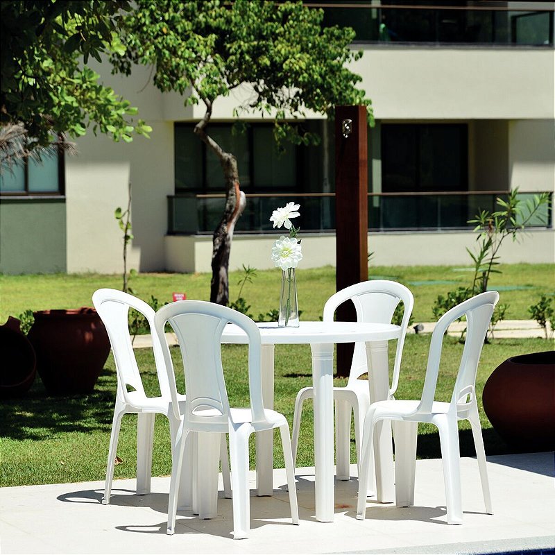 Conjunto Mesa Com 4 Cadeiras Tramontina Plástico Resistente