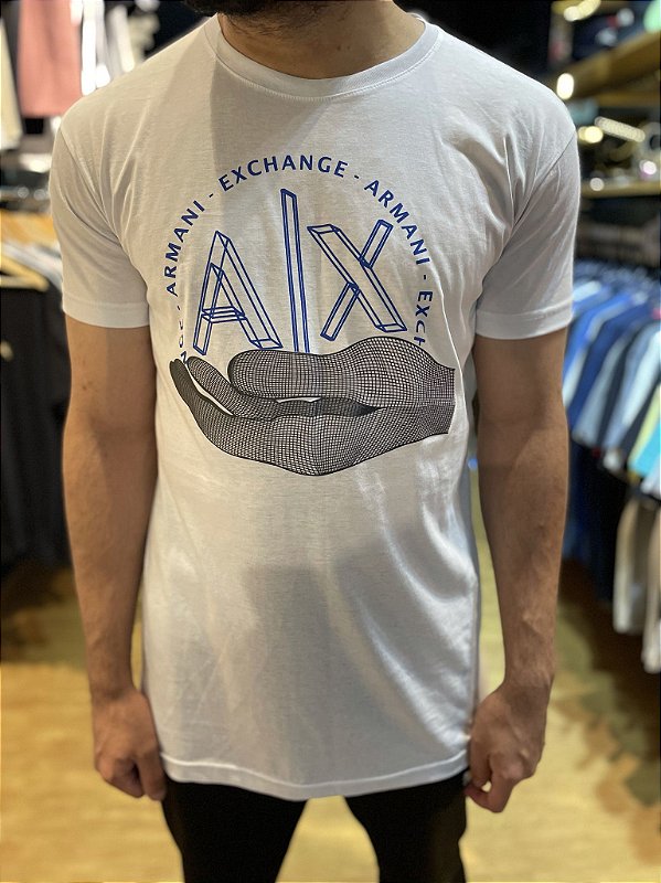 Camiseta Armani Exchange Azul Escuro Branco Rabello Store