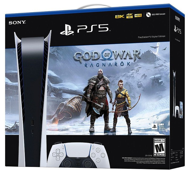 Console Sony PlayStation 5 8K 825GB CFI-1215A + Voucher Jogo God of War  Ragnarok - Bivolt