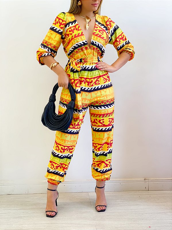 Macacao Jogger Macacão Estampado Plus Size Macacão Plus Size