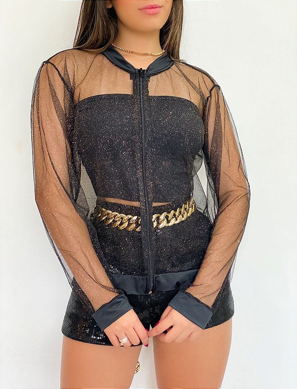 Bomber Tule Transparente Casaco Bomber Transparente Casaco Jaqueta