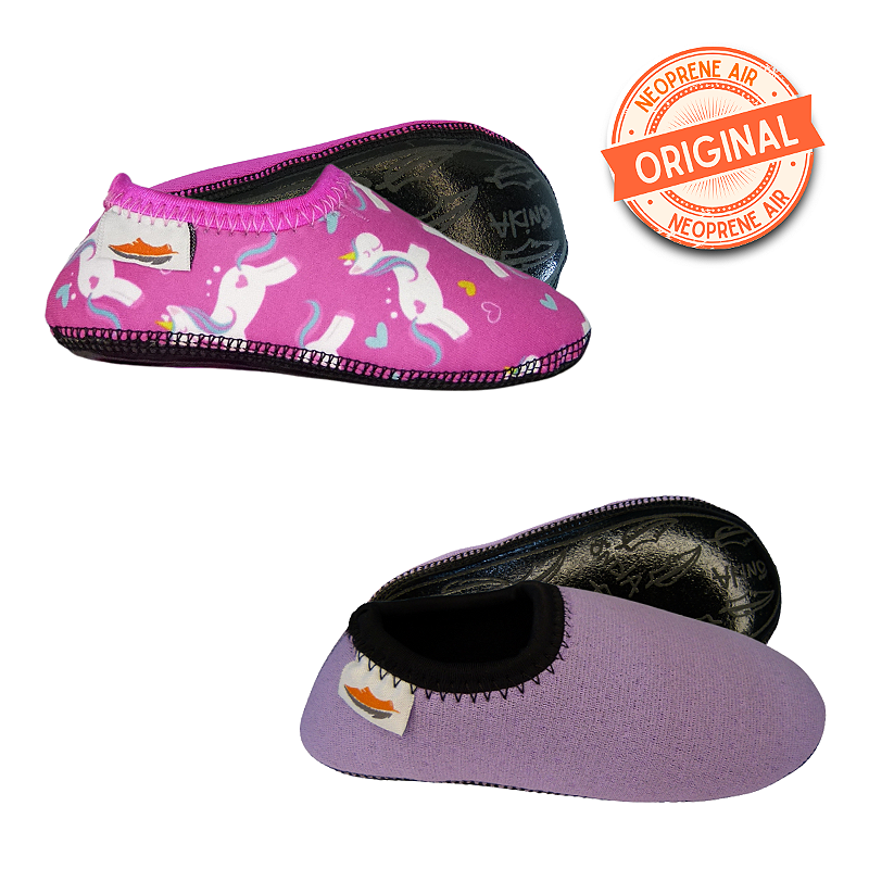 Kit 2 Sapatilhas Neoprene Air Original Antiderrapante – Unicórnio + Lilás