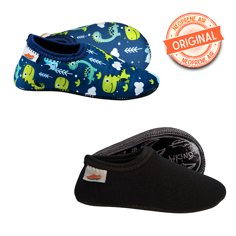 Kit 2 Sapatilhas Neoprene Air Original Antiderrapante – Dino + Preto