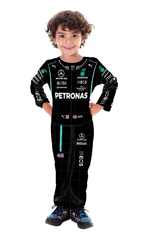 Fantasia Piloto De Formula 1 Preto Infantil Macac o Longo Loja
