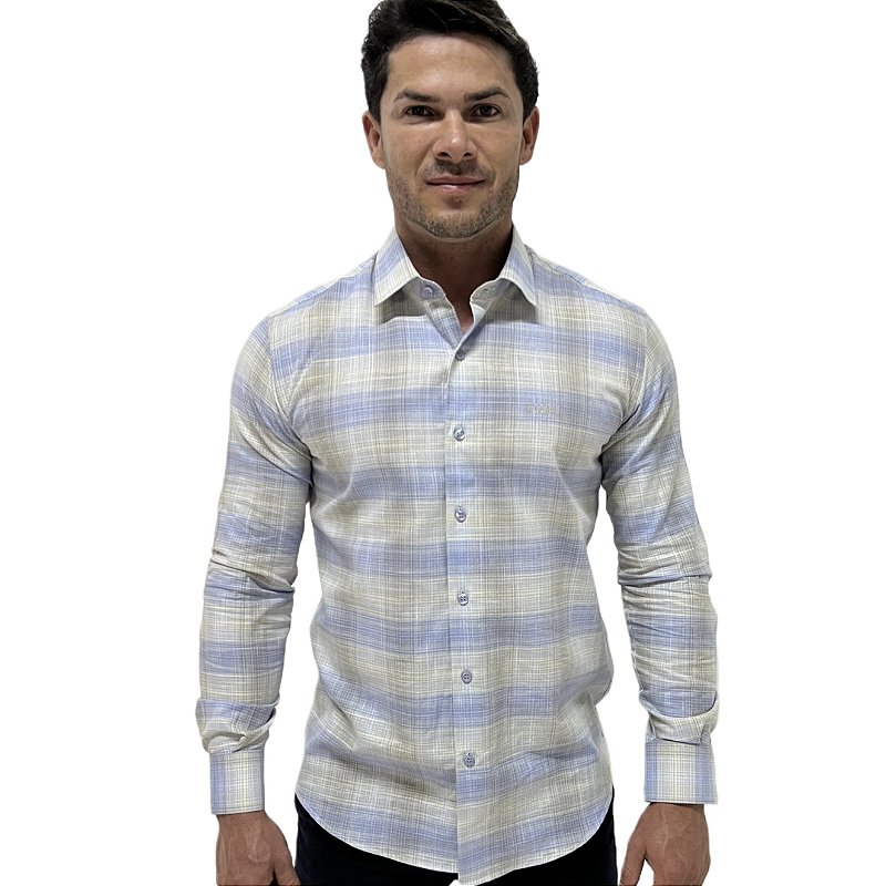 Camisa Social Xadrez Algodão + Linho