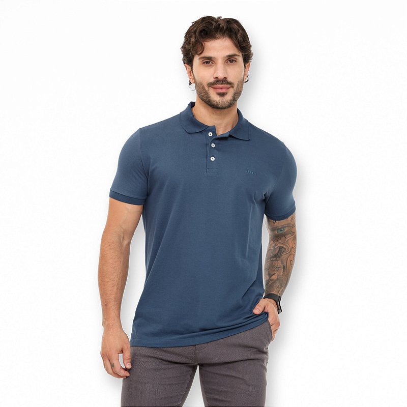 Camisa Polo Pima Azul Petróleo