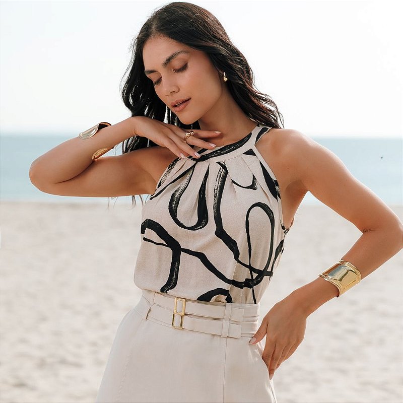 Regata Com Pregas Estampada Feminina - Schooner - Roupa Feminina e