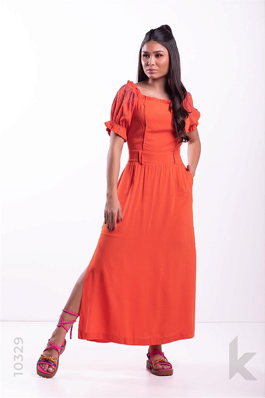 Vestido longo laranja tam P