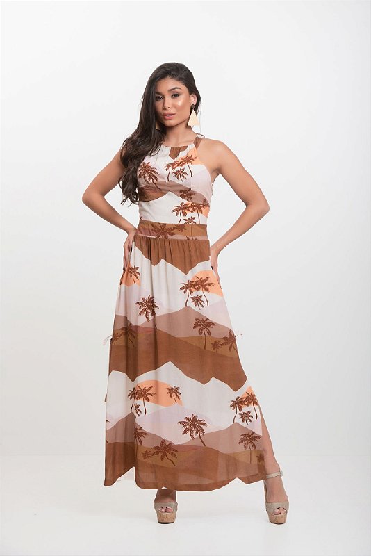 Vestido longo viscose estampa tam G