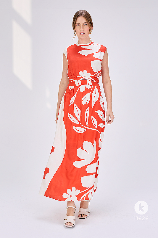 VESTIDO M LARANJA ESTAMPADO